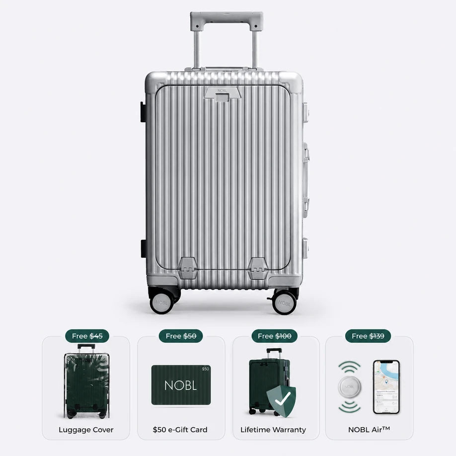 Silver NOBL All-In-One Carry-On with four free gifts